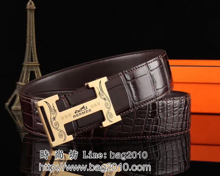 愛馬仕HERMES 海外代購最熱系列 頭層牛皮肚皮紋 高端男士皮帶 HHG1674